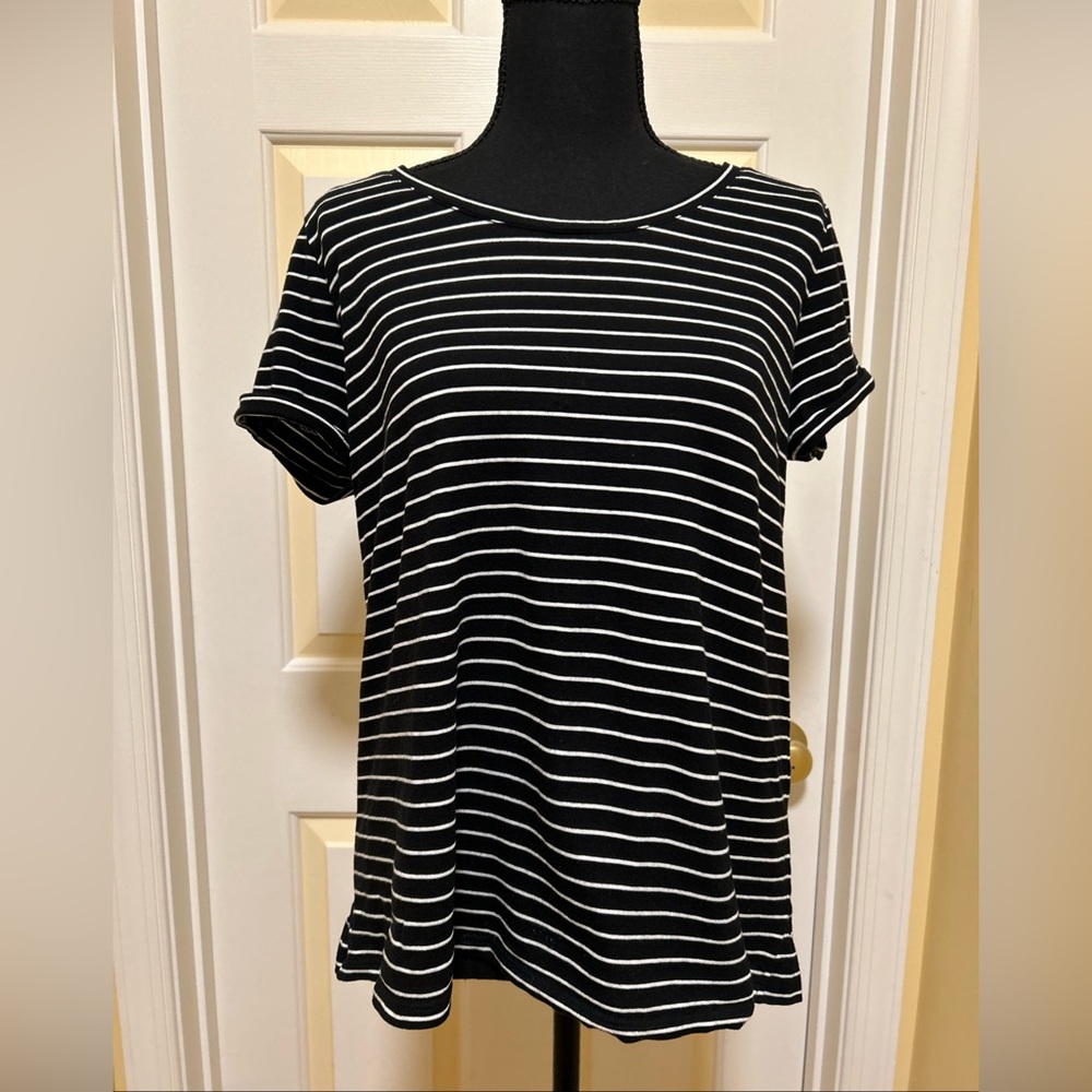 J. Jill Black and White Striped Short Sleeve Tee